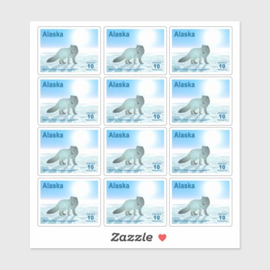 Arctic Fox - Alaska Postage Sticker (Vel)