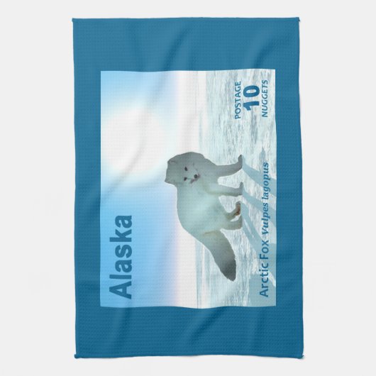 Arctic Fox - Alaska Postage Theedoek (Verticaal)