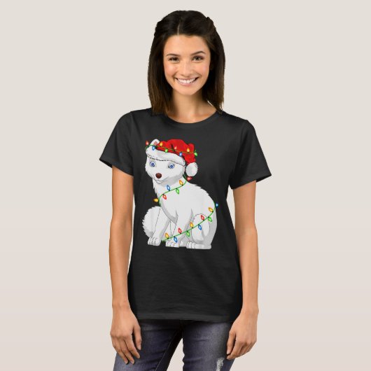 Arctic Fox Animal Lover Xmas Santa Hat Arctic Fox T-shirt (Voorkant volledig)