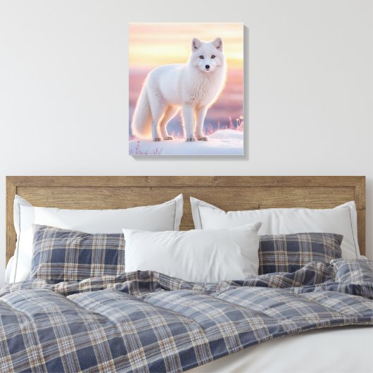 Arctic Fox bij Midnight Sun Canvas Afdruk (Insitu (Slaapkamer))