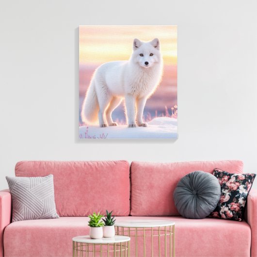 Arctic Fox bij Midnight Sun Canvas Afdruk (Insitu (Woonkamer))