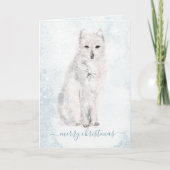 Arctic Fox Blustering Winter Scene Snowflakes Feestdagen Kaart (Voorkant)