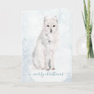 Arctic Fox Blustering Winter Scene Snowflakes Feestdagen Kaart