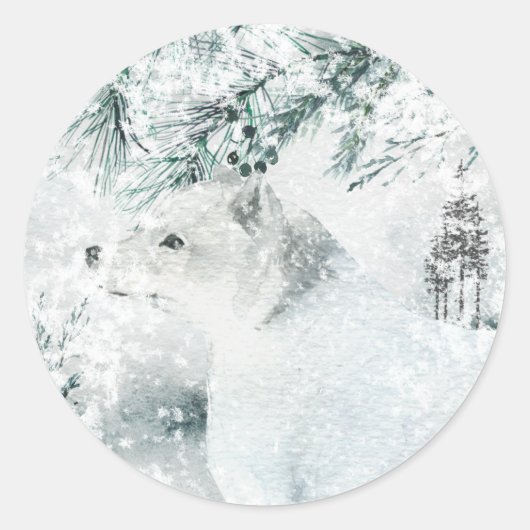 Arctic Fox Blustering Winter Woodland Snow Storm Ronde Sticker (Voorkant)