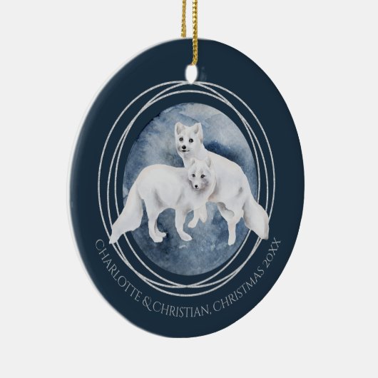 Arctic Fox Couple Winter Kerstmis op maat Keramisch Ornament (Rechts)