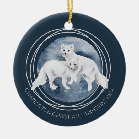 Arctic Fox Couple Winter Kerstmis op maat Keramisch Ornament (Voorkant)