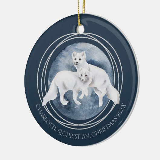 Arctic Fox Couple Winter Kerstmis op maat Keramisch Ornament (Links)