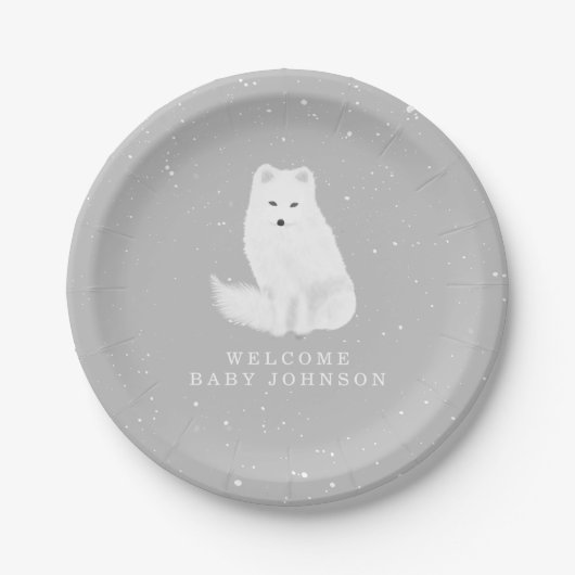 Arctic Fox Grey Winter Baby shower Paper Bord (Voorkant)