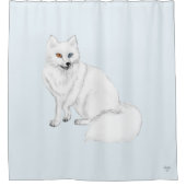 Arctic Fox Hand-Drawn Airbrushed Art on Icy Blue Douchegordijn (Voorkant)