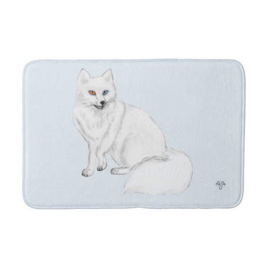 Arctic Fox Hand-Drawn Digital Art on Icy Blue Badmat (Voorkant)