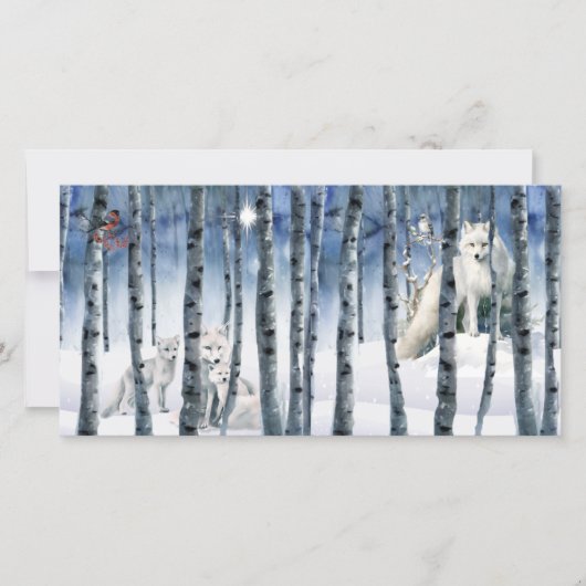 Arctic Fox in Winter Bossen met Star Holiday Kaart (Voorkant)