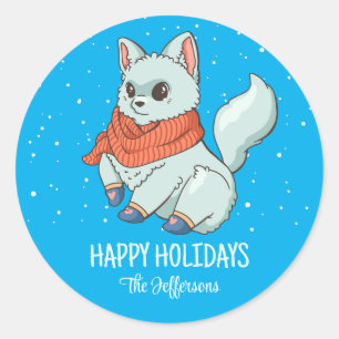 Arctic Fox KerstAnimal Snowy Winter Holiday Ronde Sticker