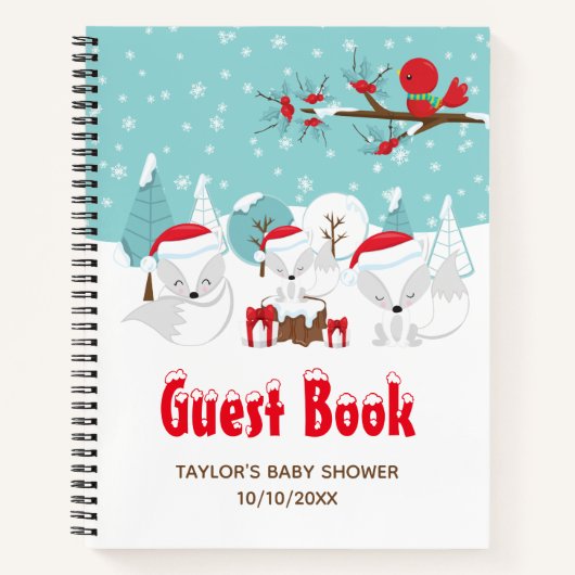 Arctic Fox Kerstmis Baby shower Guest Book Notitieboek (Voorkant)
