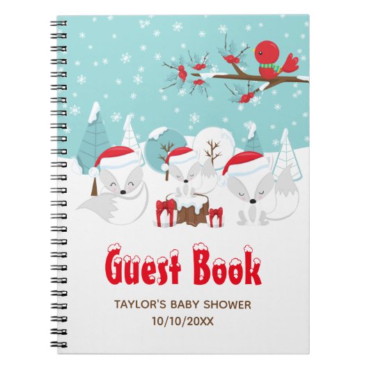 Arctic Fox Kerstmis Baby shower Guest Book Notitieboek (Voorkant)