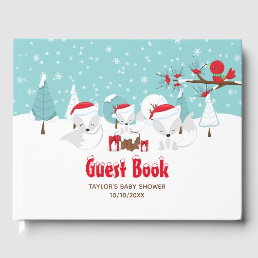 Arctic Fox KerstWoodland Baby shower Gastenboek (Voorkant)