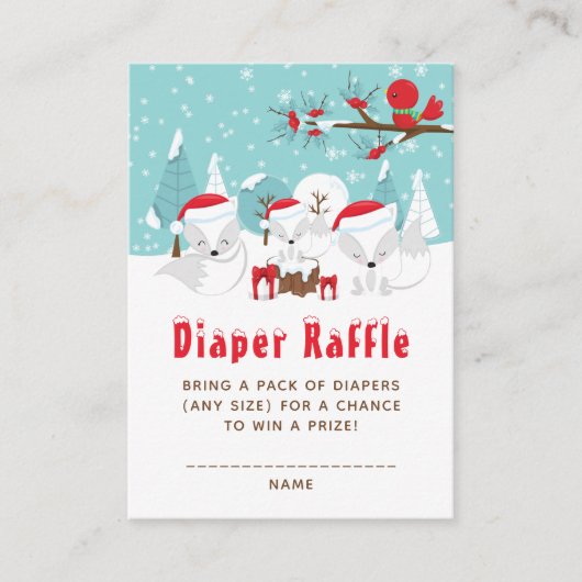 Arctic Fox KerstWoodland Diaper Raffle Informatiekaartje (Voorkant)