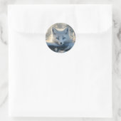 Arctic Fox met betoverende blauwe ogen Ronde Sticker (Tas)