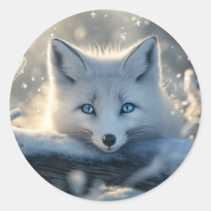 Arctic Fox met betoverende blauwe ogen Ronde Sticker