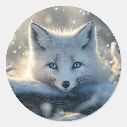 Arctic Fox met betoverende blauwe ogen Ronde Sticker (Voorkant)