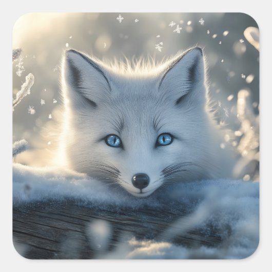 Arctic Fox met betoverende blauwe ogen Vierkante Sticker (Voorkant)