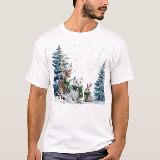 Arctic Fox Moose and Hare Winter Wildlife Trio T-shirt (Voorkant)