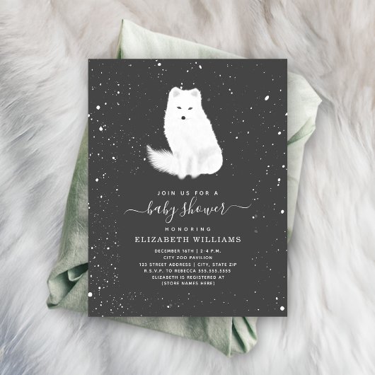 Arctic Fox Neutral Dark Grey Winter Baby shower Kaart