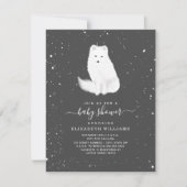 Arctic Fox Neutral Dark Grey Winter Baby shower Kaart (Voorkant)