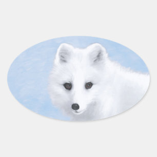 Arctic Fox Painting - Originele Wildlife Art Ovale Sticker
