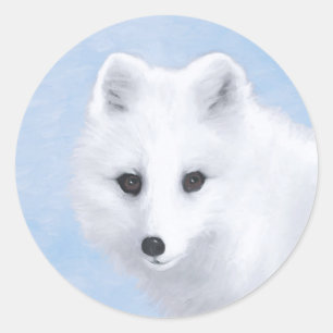 Arctic Fox Painting - Originele Wildlife Art Ronde Sticker