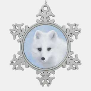 Arctic Fox Painting - Originele Wildlife Art Tin Sneeuwvlok Ornament