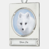 Arctic Fox Painting - Originele Wildlife Art Verzilverd Banner Ornament (Links)