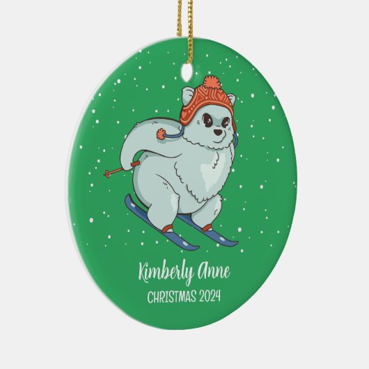 Arctic Fox Skiing Christmas Snowy Winter Holiday Keramisch Ornament (Rechts)