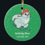 Arctic Fox Skiing Christmas Snowy Winter Holiday Keramisch Ornament<br><div class="desc">Cute cartoon animal ornament for kids and children. Perfect for first Christmas celebration with family. You can customize the text for any occasion.</div>