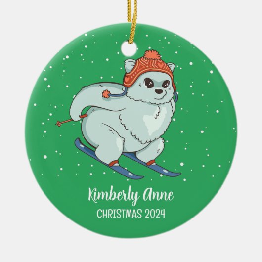 Arctic Fox Skiing Christmas Snowy Winter Holiday Keramisch Ornament (Voorkant)