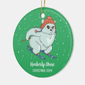 Arctic Fox Skiing Christmas Snowy Winter Holiday Keramisch Ornament (Links)