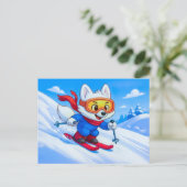 Arctic Fox Skiing Down a Snowy Mountain Briefkaart (Staand voorkant)