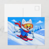 Arctic Fox Skiing Down a Snowy Mountain Briefkaart (Voorkant / Achterkant)