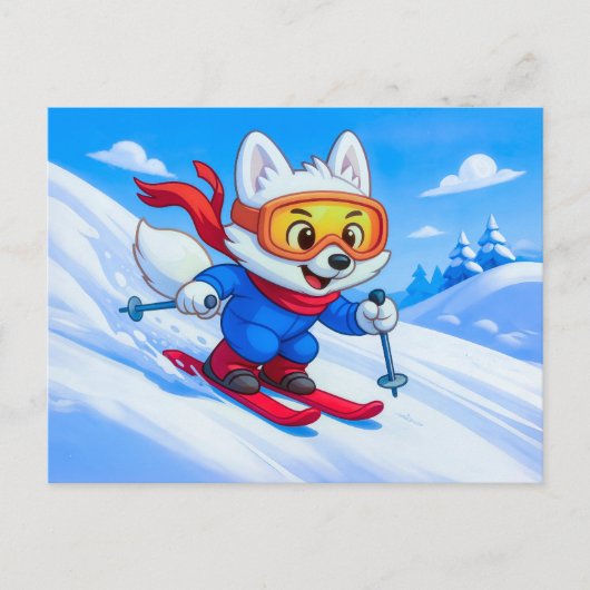 Arctic Fox Skiing Down a Snowy Mountain Briefkaart (Voorkant)