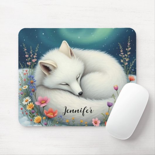 Arctic Fox Slapen in wilde bloemen Muismat (Met muis)