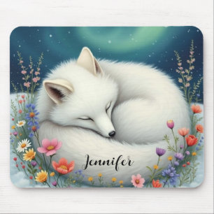Arctic Fox Slapen in wilde bloemen Muismat