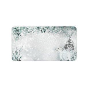 Arctic Fox Snowy Winter Woodland Mailing Adres Etiket