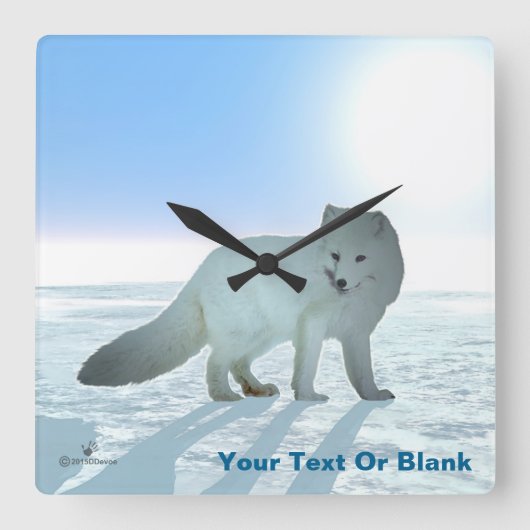Arctic Fox Vierkante Klok (Voorkant)