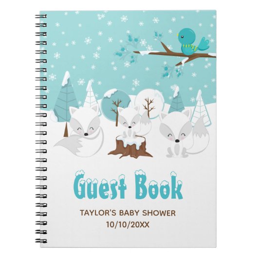 Arctic Fox Winter Baby shower Guest Book Notitieboek (Voorkant)