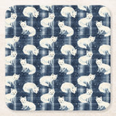Arctic Fox Winter Christmas Tartan Plaid Pattern 2 Kartonnen Onderzetters (Voorkant)