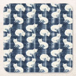 Arctic Fox Winter Christmas Tartan Plaid Pattern 2 Kartonnen Onderzetters