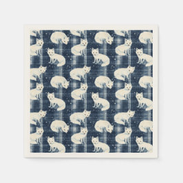 Arctic Fox Winter Christmas Tartan Plaid Pattern 2 Servet