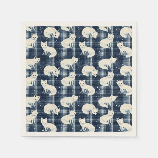 Arctic Fox Winter Christmas Tartan Plaid Pattern 2 Servet (Voorkant)