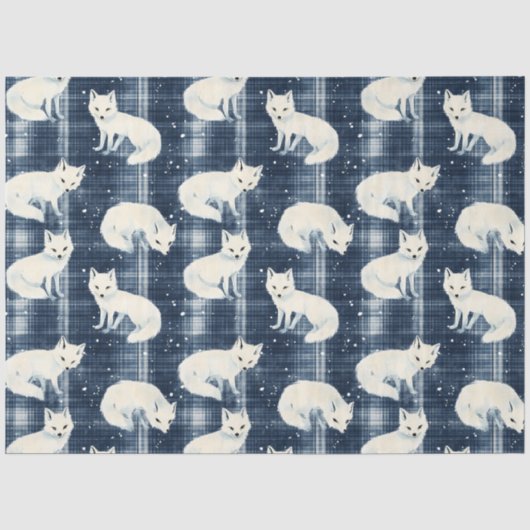 Arctic Fox Winter Christmas Tartan Plaid Pattern 2 Tissuepapier (Voorkant)