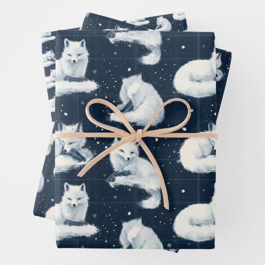 Arctic Fox Winter Christmas Tartan Plaid Pattern 3 Inpakpapier Vel (In situ)