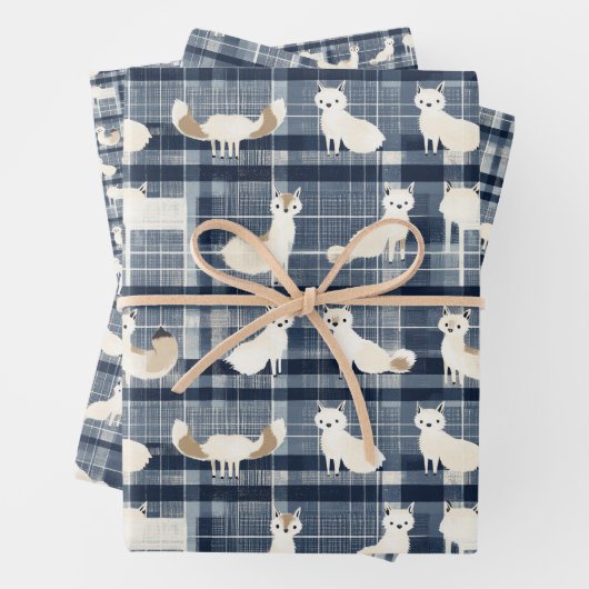 Arctic Fox Winter Christmas Tartan Plaid Pattern 4 Inpakpapier Vel (In situ)